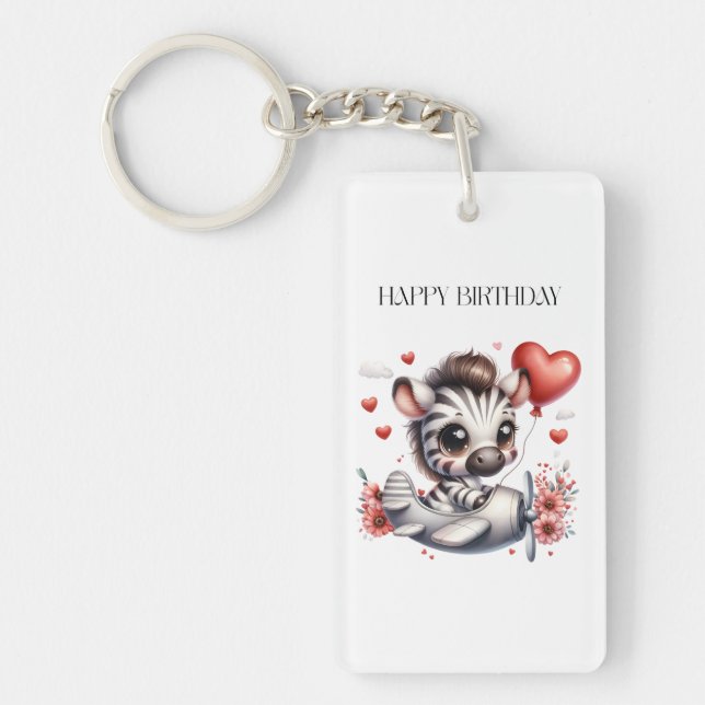 Zebra Pilot Birthday Keychain (Front)