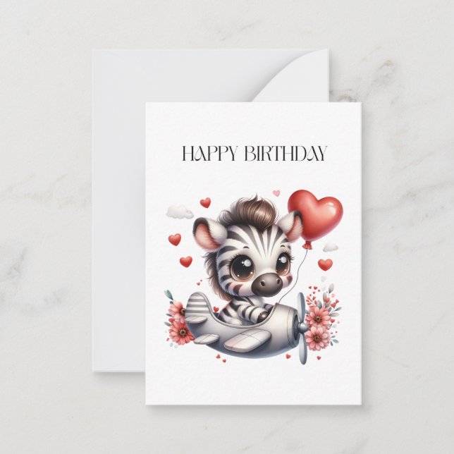 Zebra Pilot Birthday Note Card (Front)