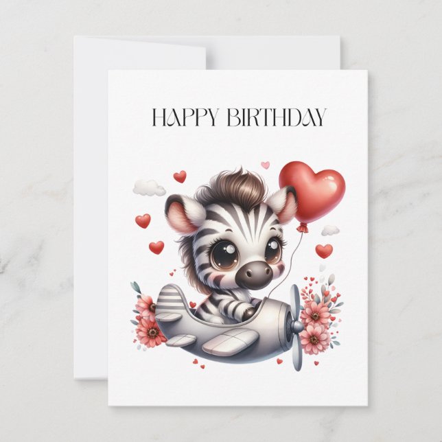 Zebra Pilot Birthday Note Card (Front)