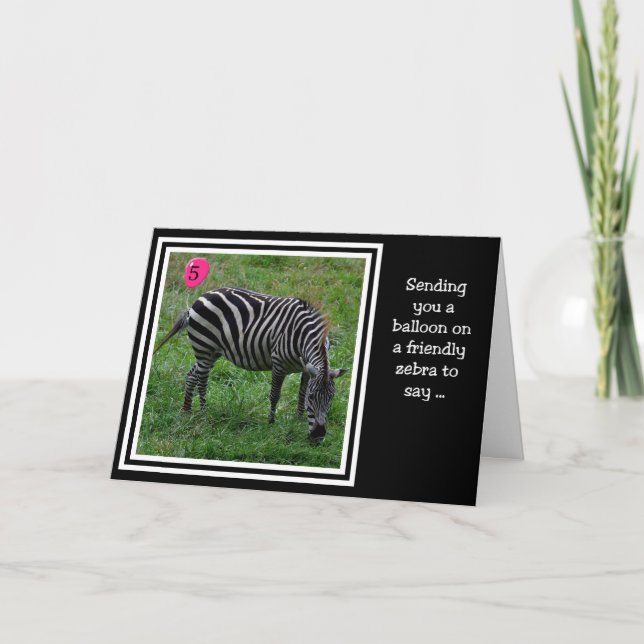 Zebra Pink 5th Birthday Card (Front)