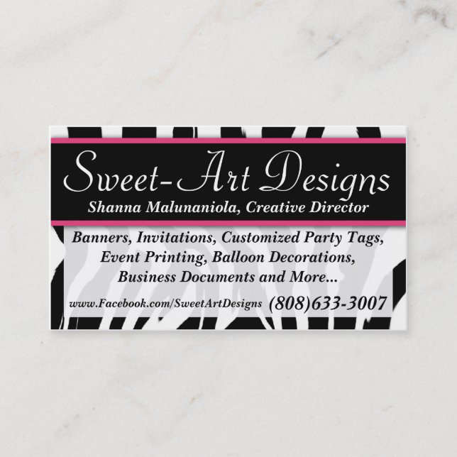 Zebra Pink and Black Business Card Template (Front)