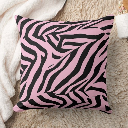 Zebra Pink and Black Throw Pillow
