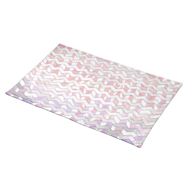 Zebra Pink and White Chevron Cloth Placemat (On Table)