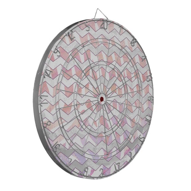 Zebra Pink and White Chevron Dartboard With Darts (Front Left)