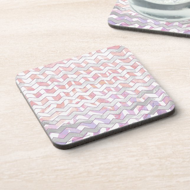 Zebra Pink and White Chevron Drink Coaster (Left Side)