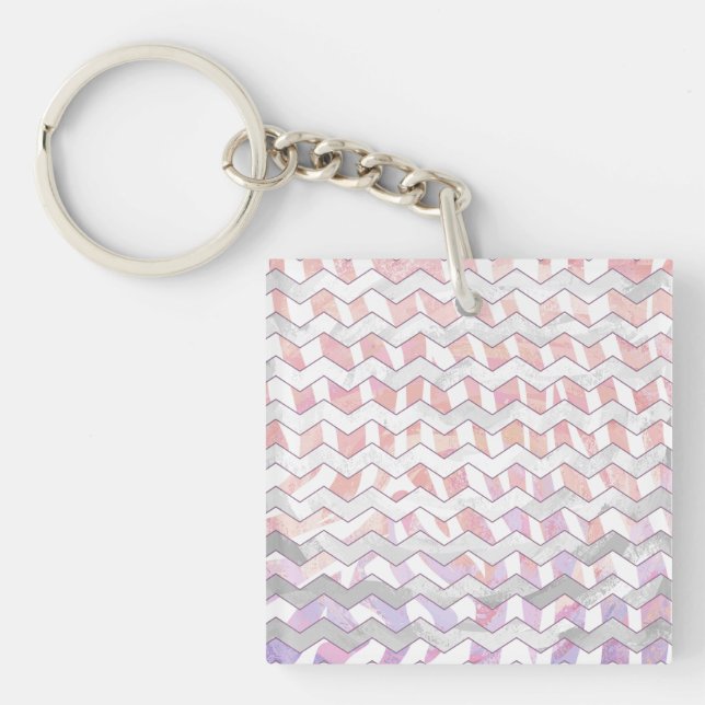 Zebra Pink and White Chevron Keychain (Front)