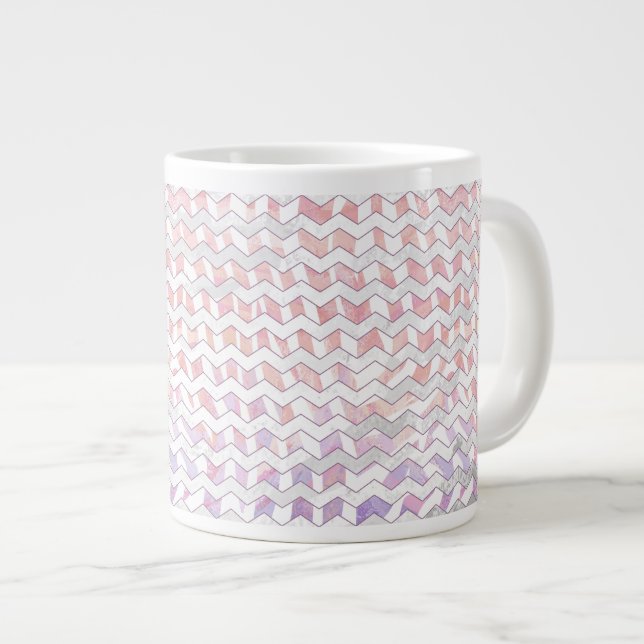 Zebra Pink and White Chevron Large Coffee Mug (Front Right)