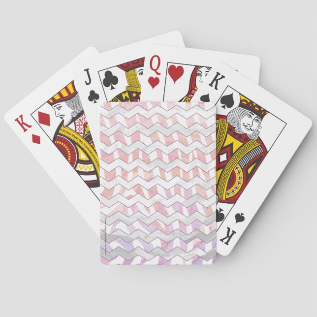 Zebra Pink and White Chevron Poker Cards (Back)
