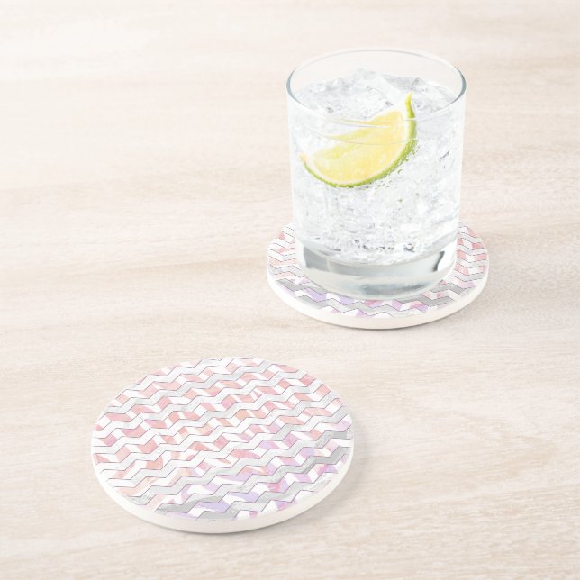 Zebra Pink and White Chevron Sandstone Coaster (Side)