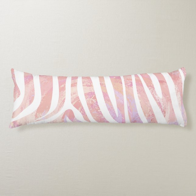 Zebra Pink and White Print Body Pillow (Front)