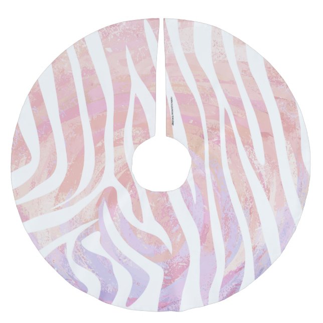 Zebra Pink and White Print Brushed Polyester Tree Skirt (Front)