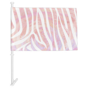 Zebra Pink and White Print Car Flag