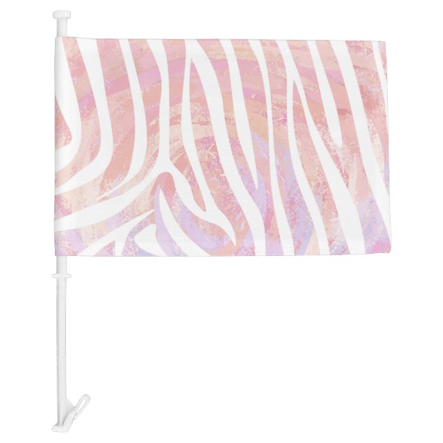Zebra Pink and White Print Car Flag (Front)