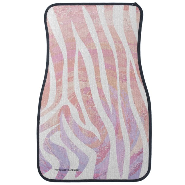 Zebra Pink and White Print Car Floor Mat (Front)