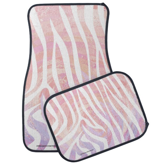 Zebra Pink and White Print Car Floor Mat (Set)
