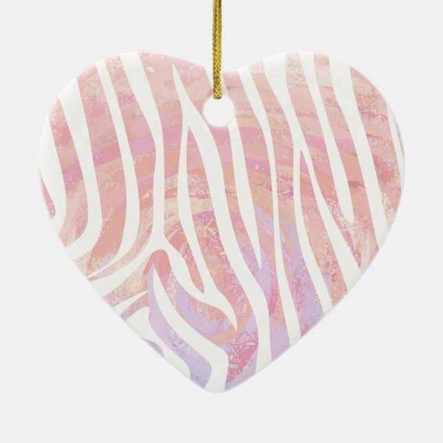 Zebra Pink and White Print Ceramic Ornament (Back)