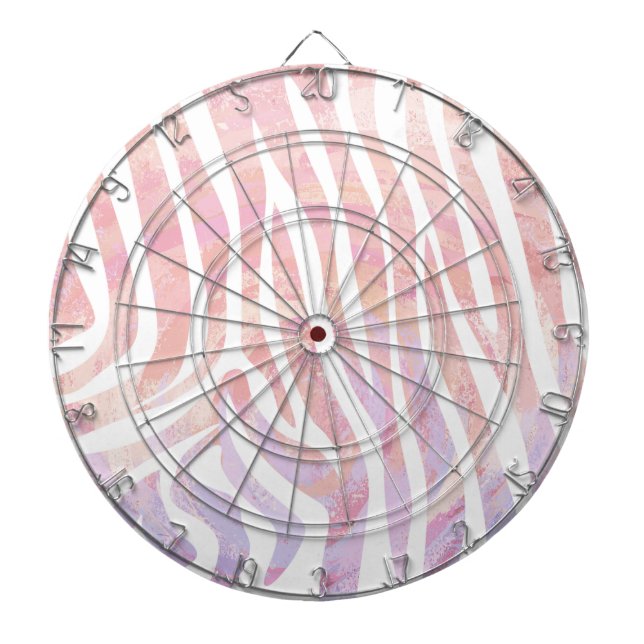 Zebra Pink and White Print Dartboard With Darts (Front)