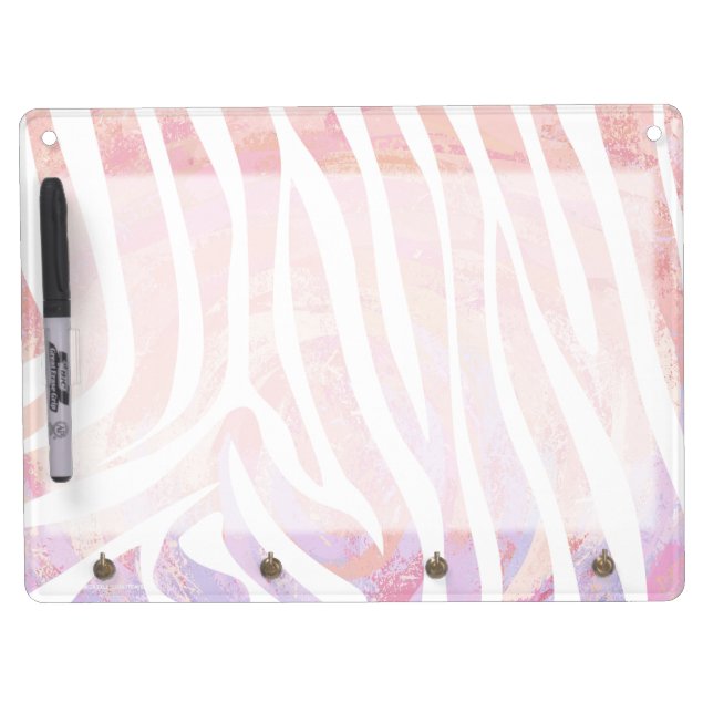 Zebra Pink and White Print Dry Erase Board With Keychain Holder (Front)