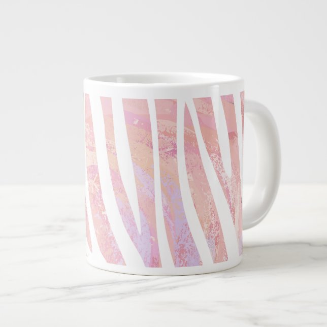 Zebra Pink and White Print Giant Coffee Mug (Front Right)