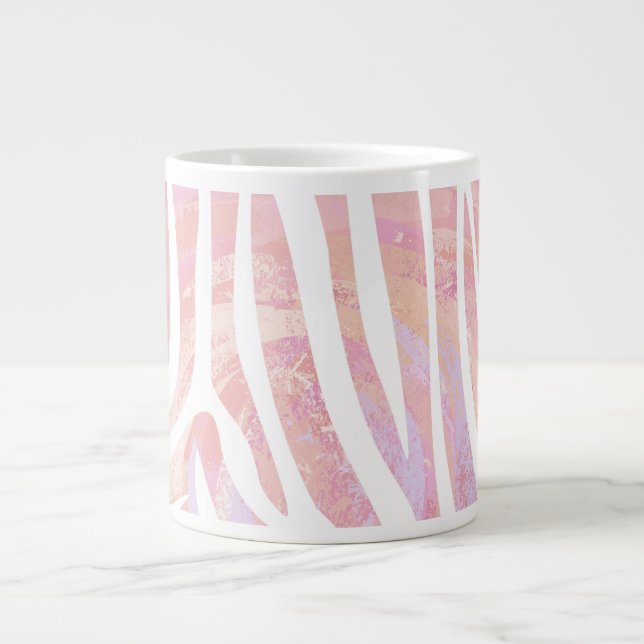 Zebra Pink and White Print Giant Coffee Mug (Front)