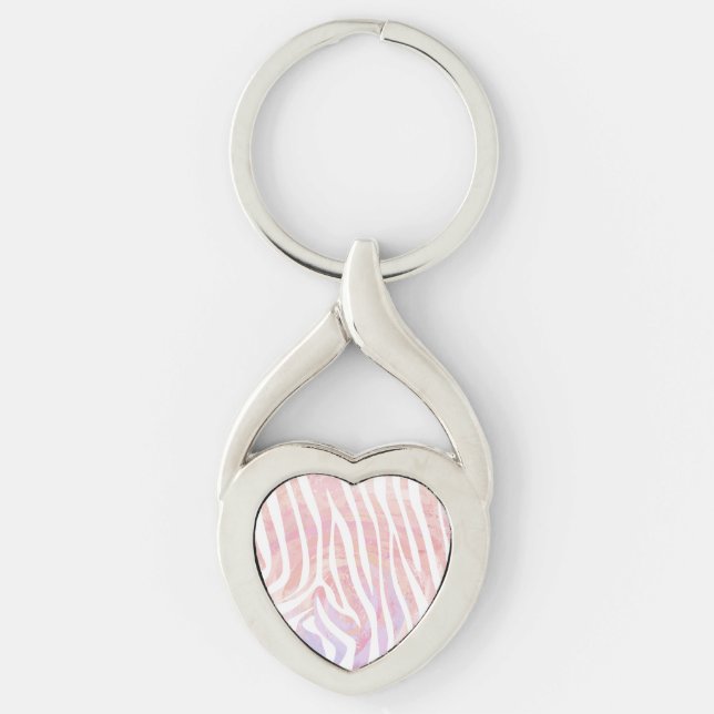 Zebra Pink and White Print Keychain (Front)