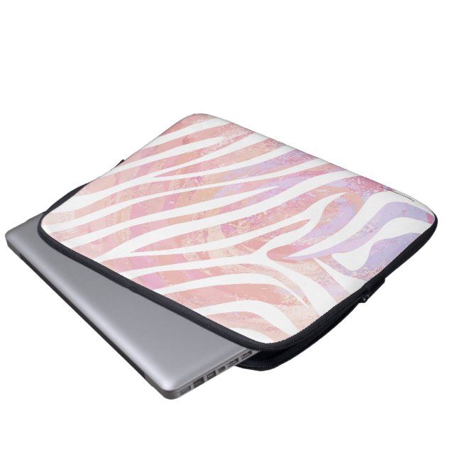 Zebra Pink and White Print Laptop Sleeve (Front Bottom)