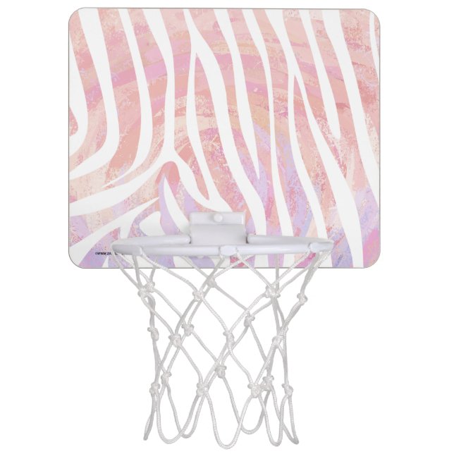 Zebra Pink and White Print Mini Basketball Hoop (Front)