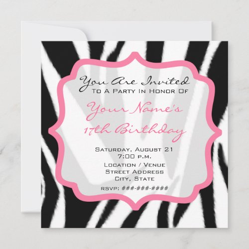 Zebra &amp; Pink Birthday Party Invites
