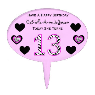 Zebra Pink & Black:13th Birthday Party Cake Topper
