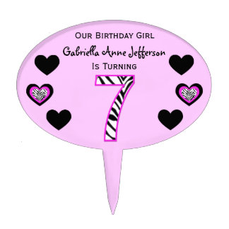 Zebra Pink & Black: 7th Birthday Party Cake Topper