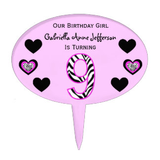 Zebra Pink & Black: 9th Birthday Party Cake Topper