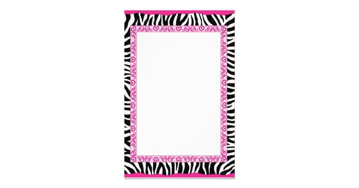 Zebra & pink border stationery | Zazzle