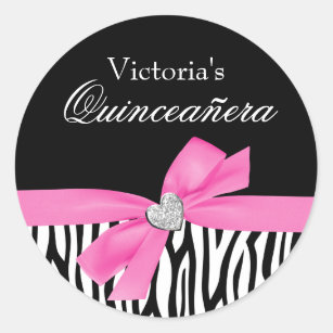 Zebra Pink Bow Diamond Quinceanera Classic Round Sticker