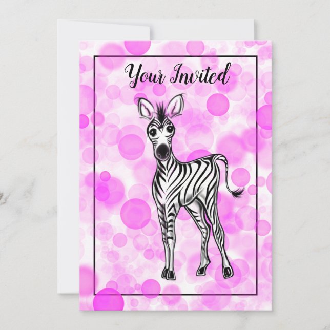 Zebra pink bubble gum pattern invitation (Front)
