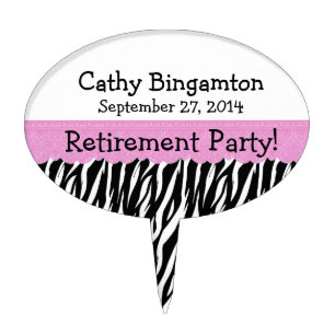 Zebra Pink Lace Retirement Party Custom Name V1 Cake Topper