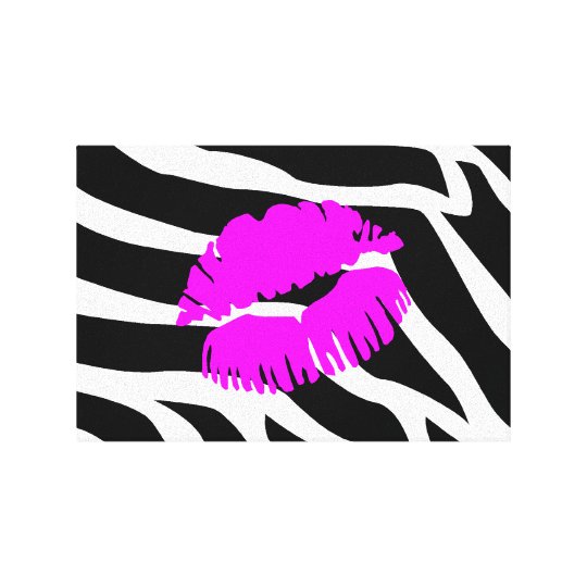 Zebra Pink Lips Kiss Wrapped Canvas