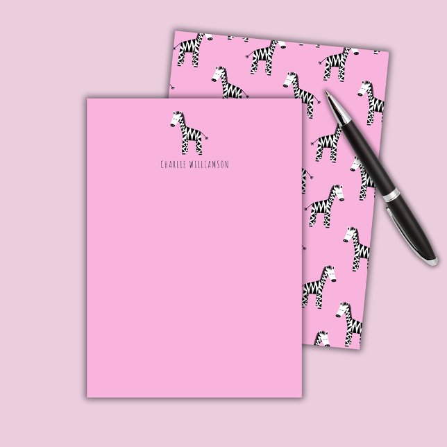 Zebra pink note card (Pink Zebra personalized notecards)