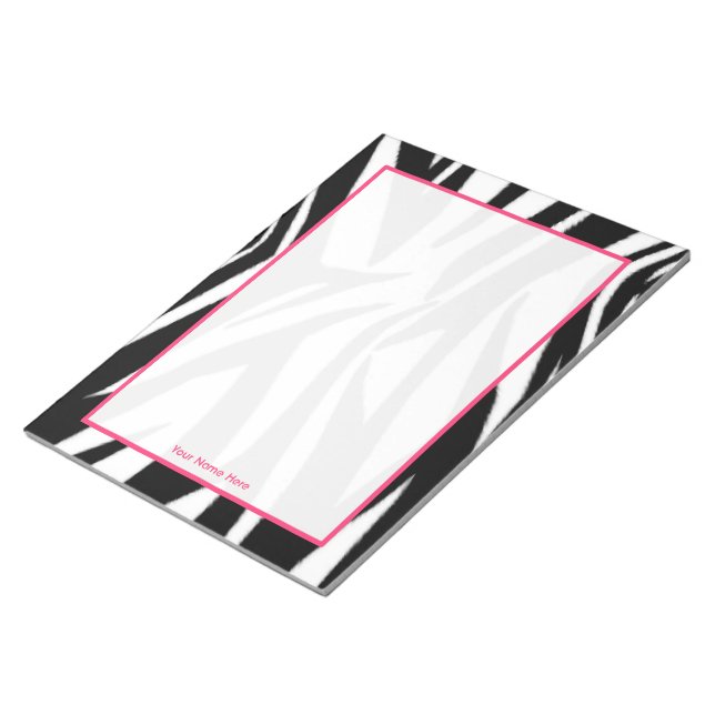 Zebra & Pink Personalized Notepad (Angled)