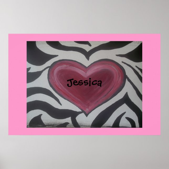 Zebra & Pink Poster Customize add your name (Front)