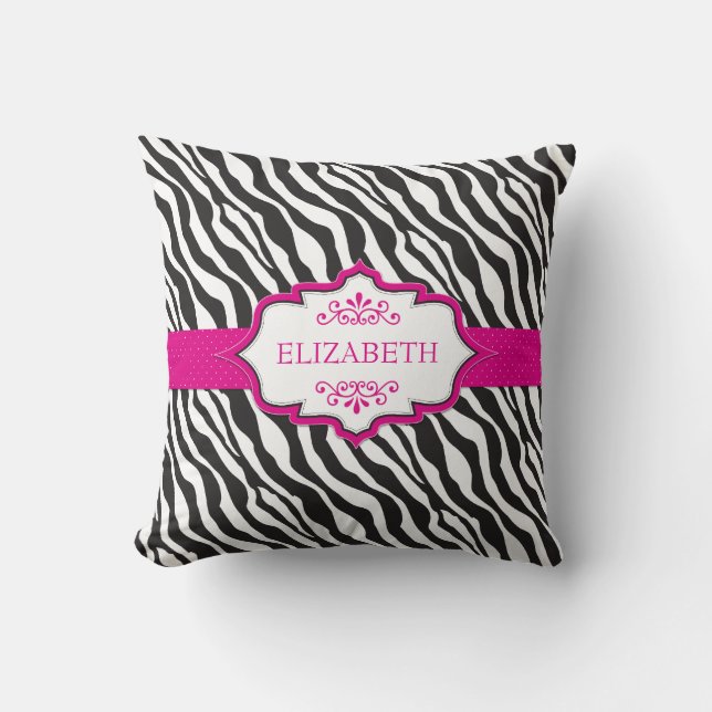 Zebra Pink Ribbon MoJo Pillow (Front)