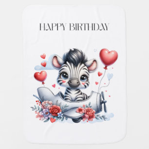 Zebra Plane Birthday Baby Blanket