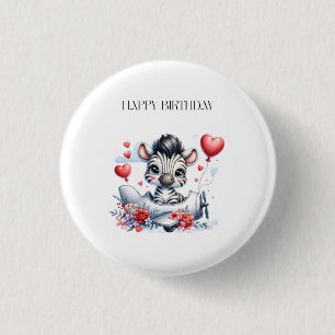 Zebra Plane Birthday Button