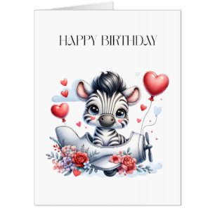 Zebra Plane Birthday Card