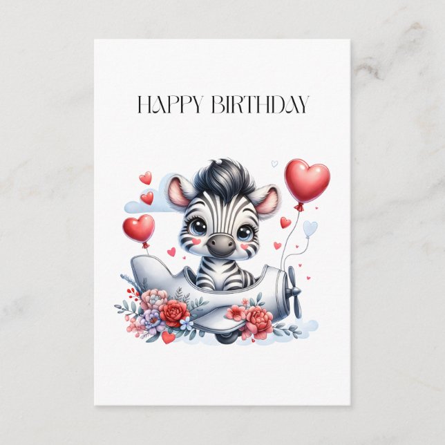 Zebra Plane Birthday Enclosure Card (Front)