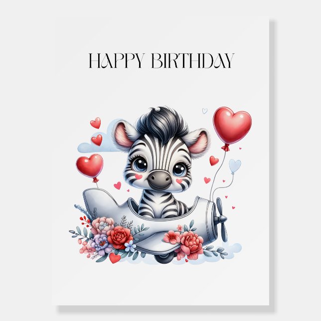 Zebra Plane Birthday Foam Board (Front)