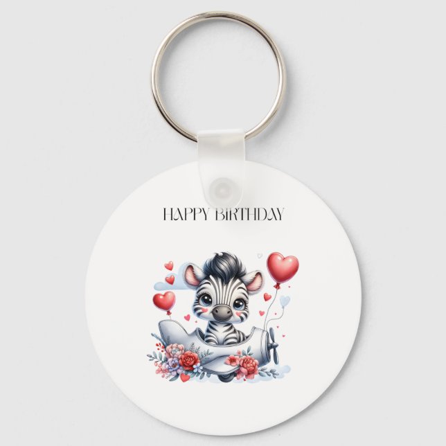 Zebra Plane Birthday Keychain (Front)