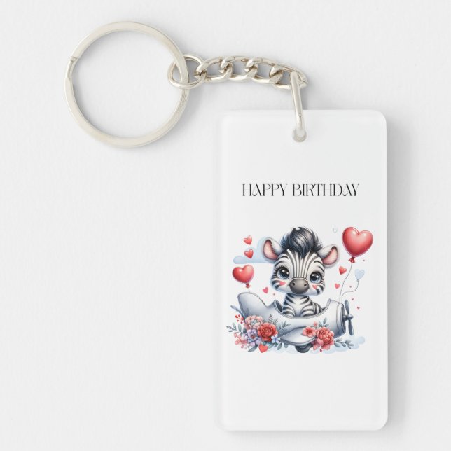 Zebra Plane Birthday Keychain (Front)