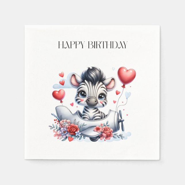 Zebra Plane Birthday Napkins (Front)