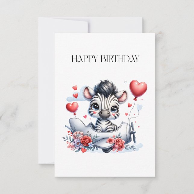 Zebra Plane Birthday RSVP Card (Front)