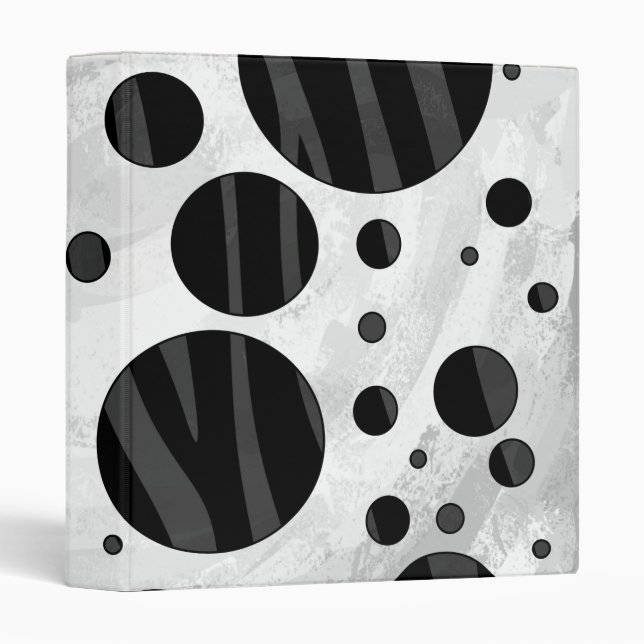 Zebra Polka Dot Black and Gray Print 3 Ring Binder (Front/Spine)